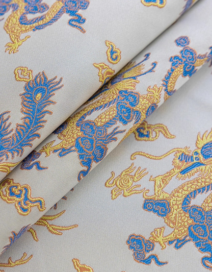 LaLuna Home Chinoiserie Loong Feng Pattern Jacquard Tablecloth with Tassels
