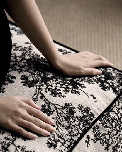 LaLuna Home Chinoiserie Ink-Painting Bayberry Tree Jacquard Pouf Cover - Square
