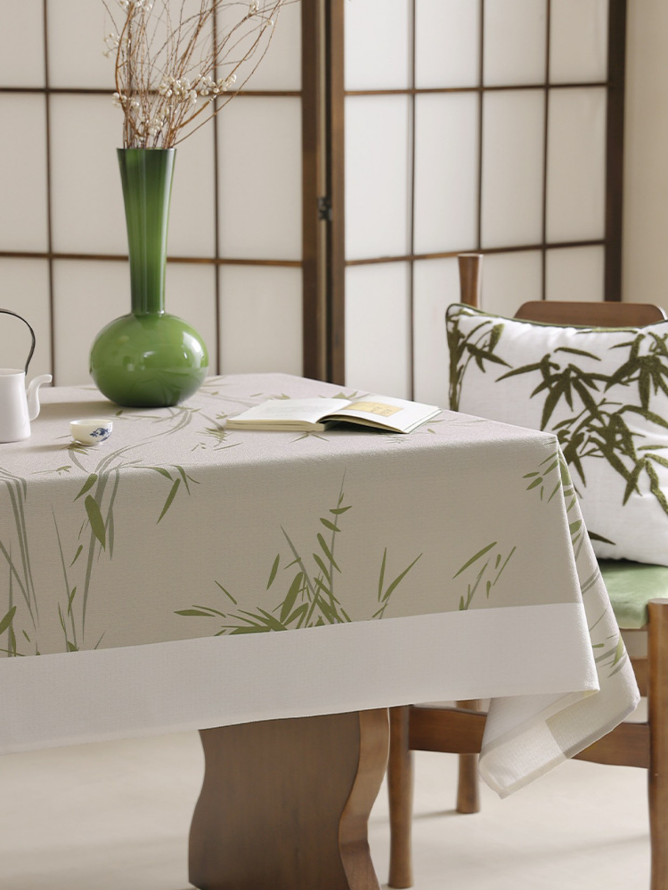 LaLuna Home Chinoiserie  Green Bamboo Tablecloth