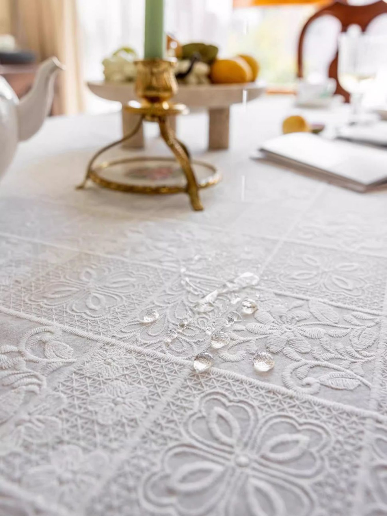 LaLuna Home Celestia Embroidered Lace Tablecloth