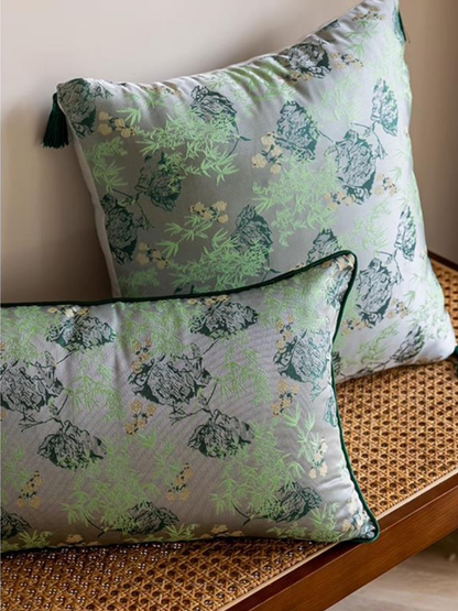 LaLuna Home Chinoiserie  Lush Green Bamboo Throw Pillow with Tassels