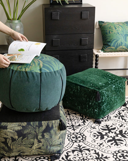 LaLuna Home Vintage Vintage Rainforest Pattern Pouf Cover