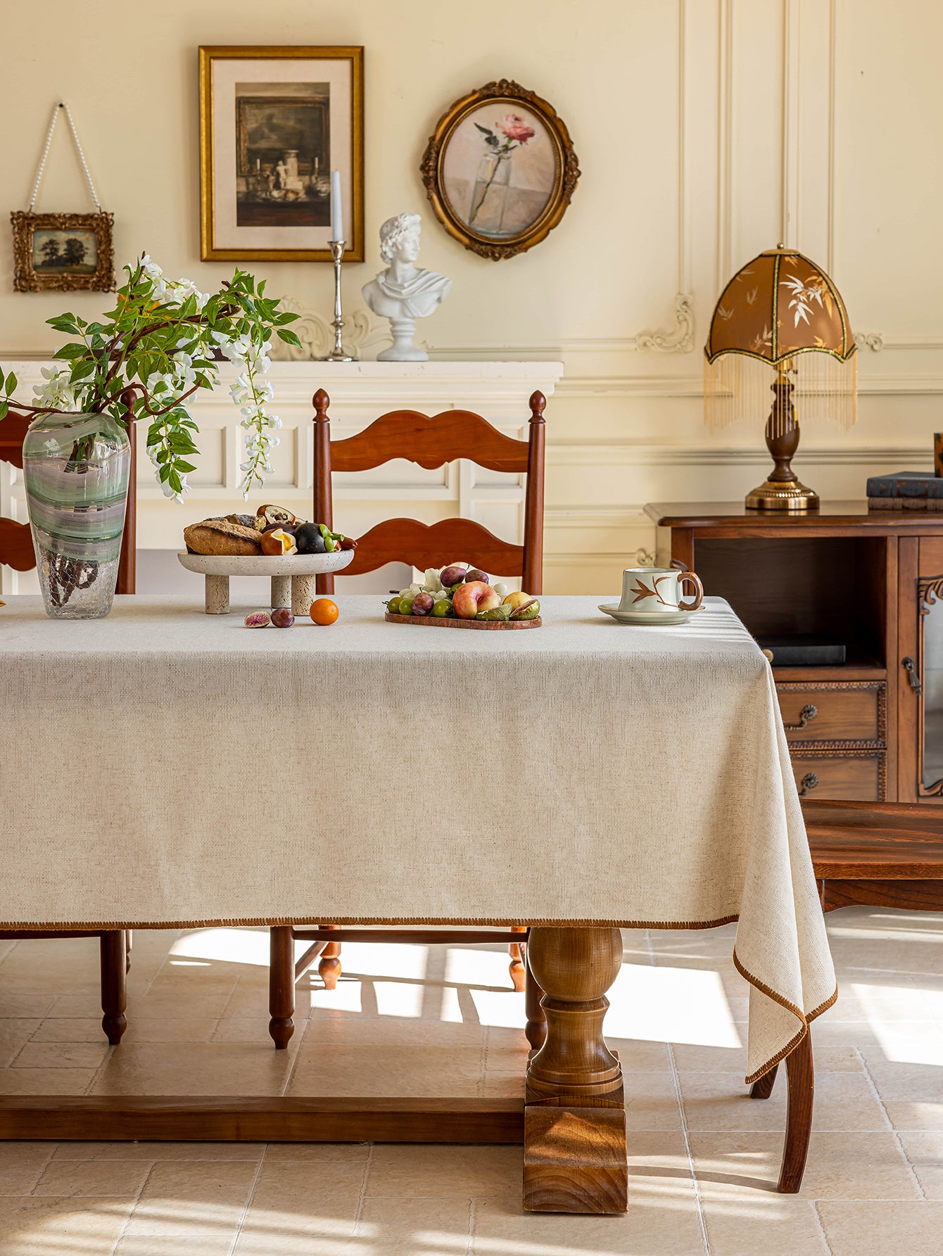 Elegant Serenity Natural Cotton-Linen Tablecloth
