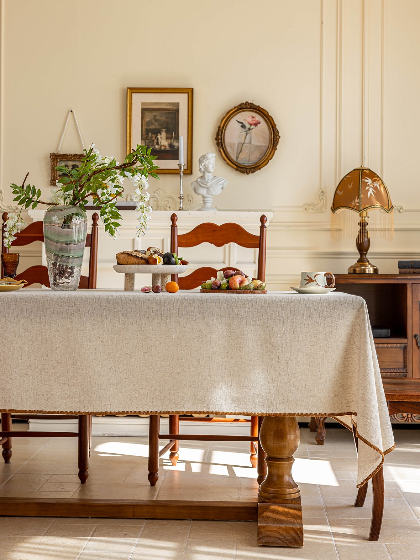 Elegant Serenity Natural Cotton-Linen Tablecloth