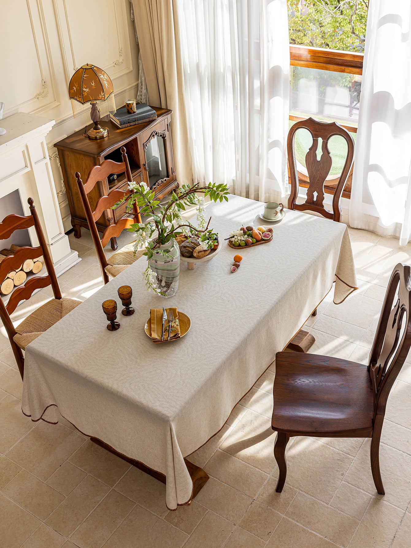 Elegant Serenity Natural Cotton-Linen Tablecloth