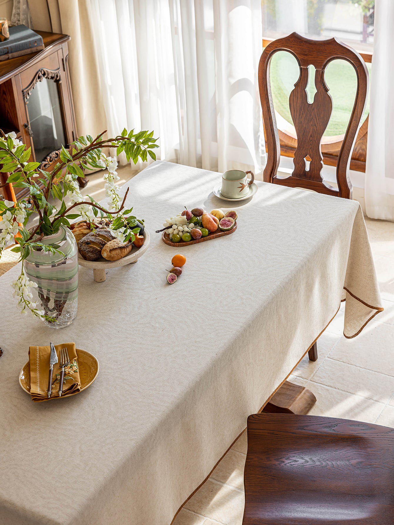 Elegant Serenity Natural Cotton-Linen Tablecloth