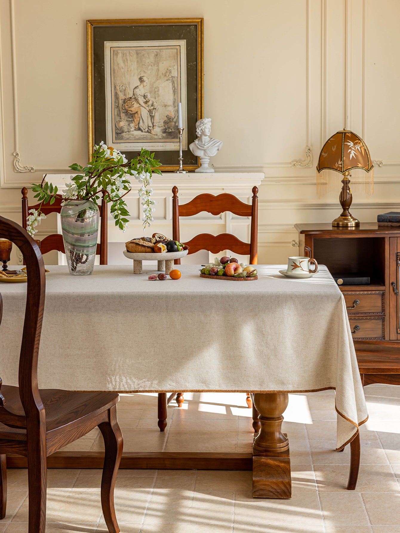 Elegant Serenity Natural Cotton-Linen Tablecloth