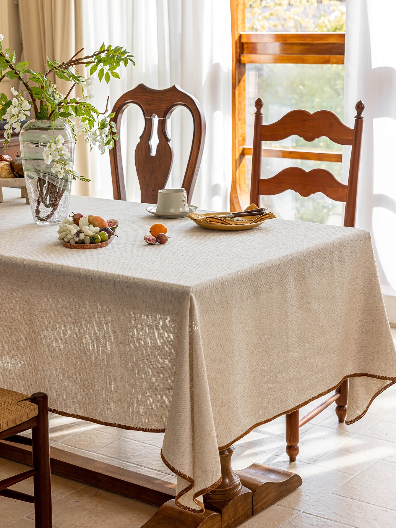 Elegant Serenity Natural Cotton-Linen Tablecloth