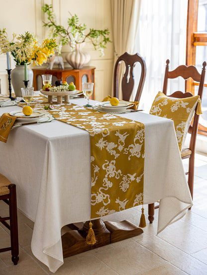 Chinoiserie  Fulu Mantang  Golden Jacquard Table Runner