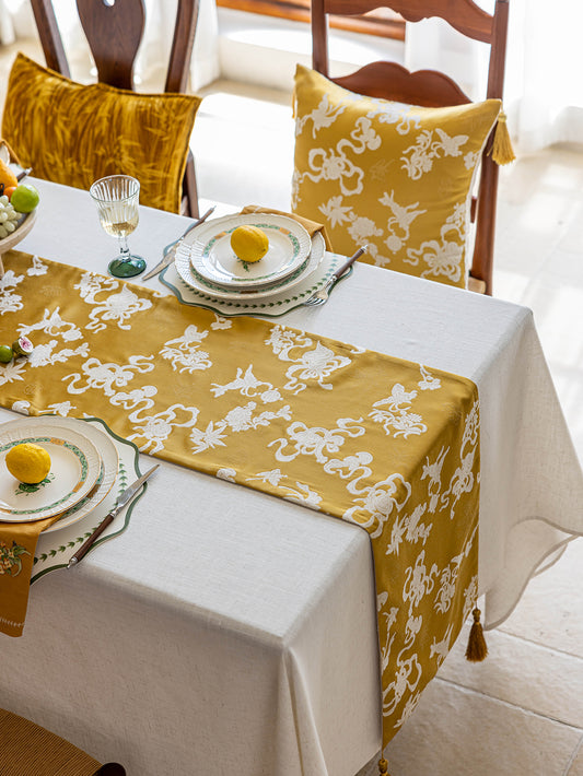 Chinoiserie  Fulu Mantang  Golden Jacquard Table Runner