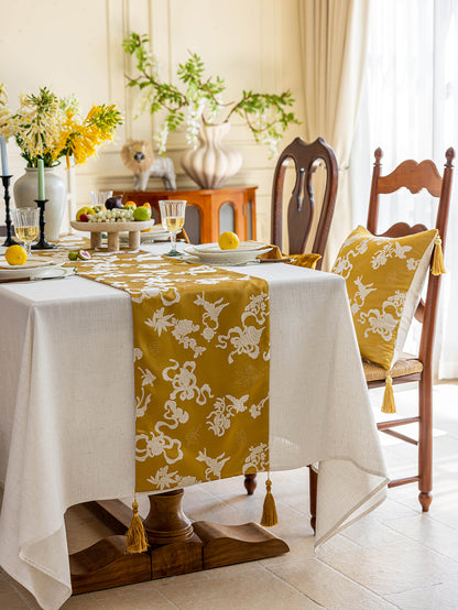 Chinoiserie  Fulu Mantang  Golden Jacquard Table Runner