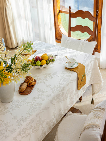 Chinoiserie  Magnolia Bloom Jacquard Tablecloth with Tassels