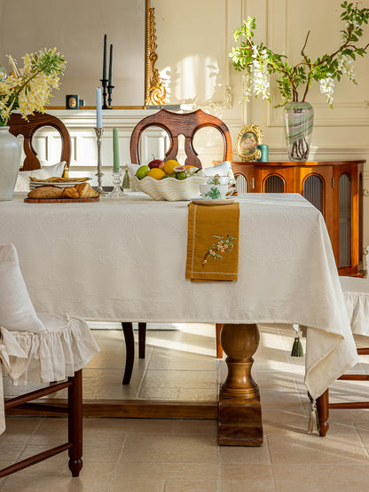 Chinoiserie  Magnolia Bloom Jacquard Tablecloth with Tassels