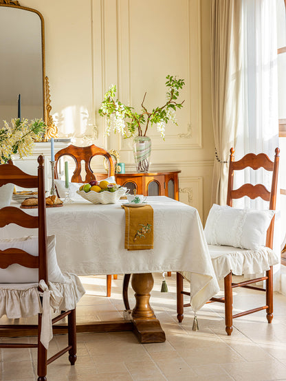 Chinoiserie  Magnolia Bloom Jacquard Tablecloth with Tassels
