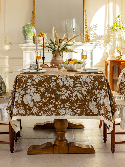 Chinoiserie Vintage Brown Rose Dream Jacquard Tablecloth