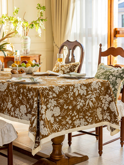 Chinoiserie Vintage Brown Rose Dream Jacquard Tablecloth
