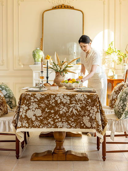 Chinoiserie Vintage Brown Rose Dream Jacquard Tablecloth