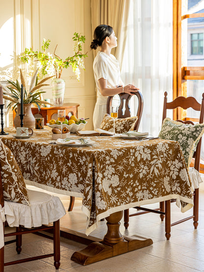 Chinoiserie Vintage Brown Rose Dream Jacquard Tablecloth