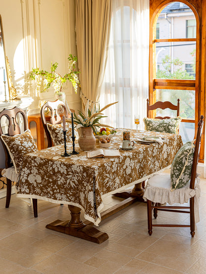 Chinoiserie Vintage Brown Rose Dream Jacquard Tablecloth