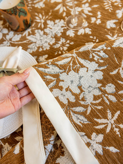 Chinoiserie Vintage Brown Rose Dream Jacquard Tablecloth