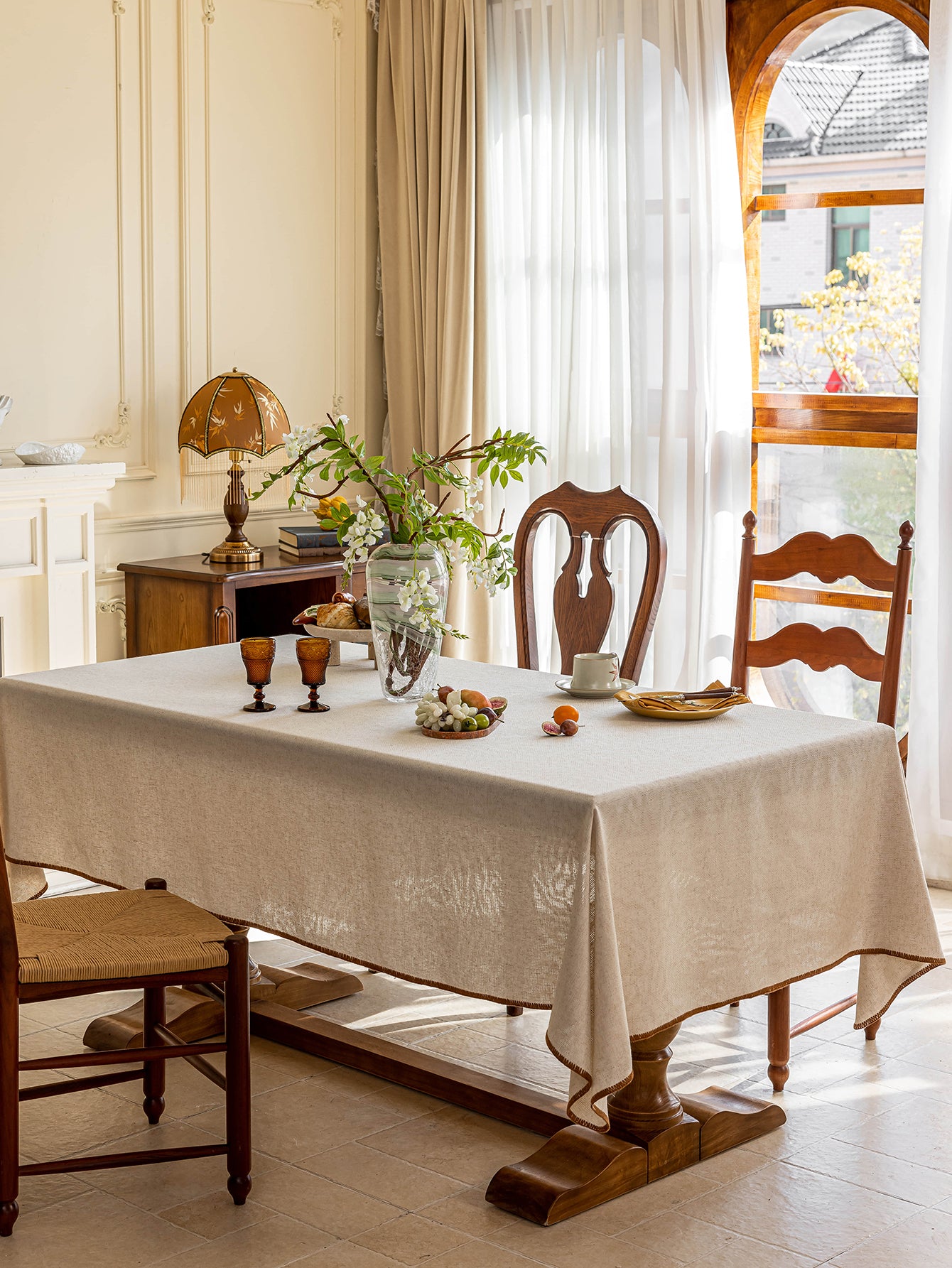 Elegant Serenity Natural Cotton-Linen Tablecloth
