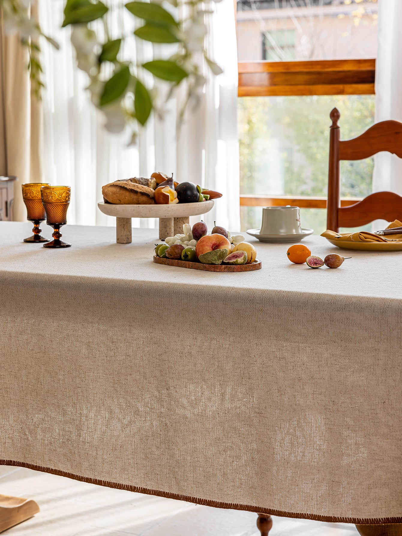 Elegant Serenity Natural Cotton-Linen Tablecloth