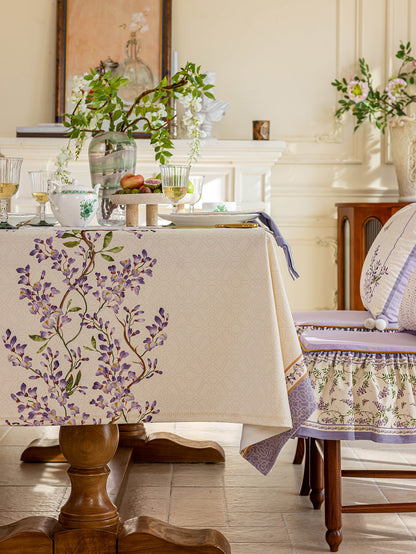 Chinoiserie Purple Wisteria Floral Pattern Tablecloth