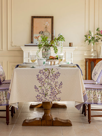 Chinoiserie Purple Wisteria Floral Pattern Tablecloth