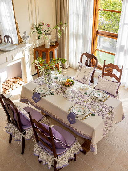 Chinoiserie Purple Wisteria Floral Pattern Tablecloth