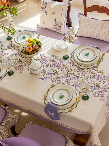 Chinoiserie Purple Wisteria Floral Pattern Tablecloth
