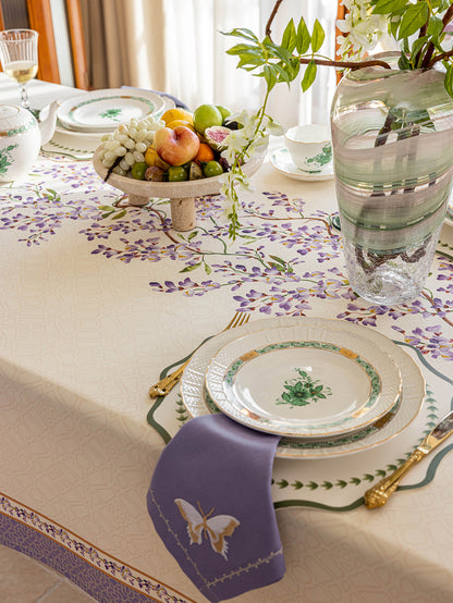 Chinoiserie Purple Wisteria Floral Pattern Tablecloth