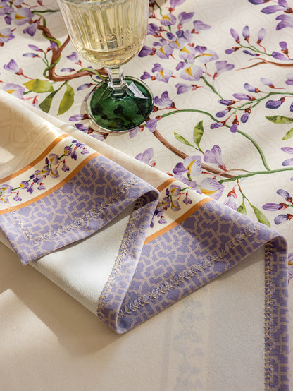 Chinoiserie Purple Wisteria Floral Pattern Tablecloth