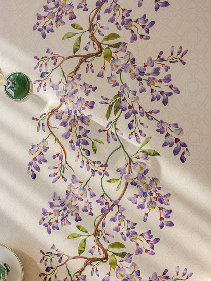 Chinoiserie Purple Wisteria Floral Pattern Tablecloth