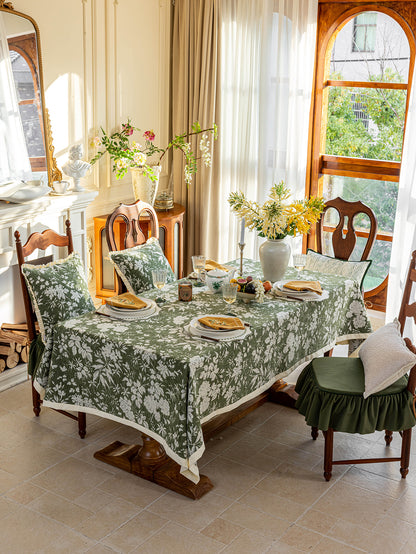 Chinoiserie Vintage Green Rose Dream Jacquard Tablecloth
