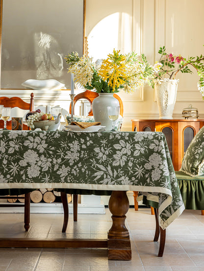 Chinoiserie Vintage Green Rose Dream Jacquard Tablecloth