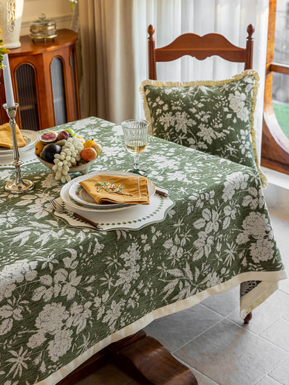 Chinoiserie Vintage Green Rose Dream Jacquard Tablecloth