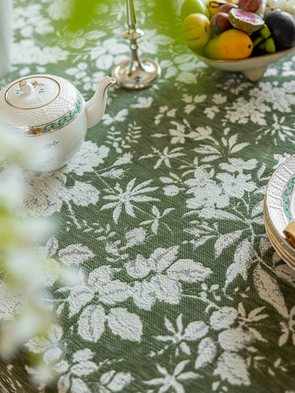Chinoiserie Vintage Green Rose Dream Jacquard Tablecloth