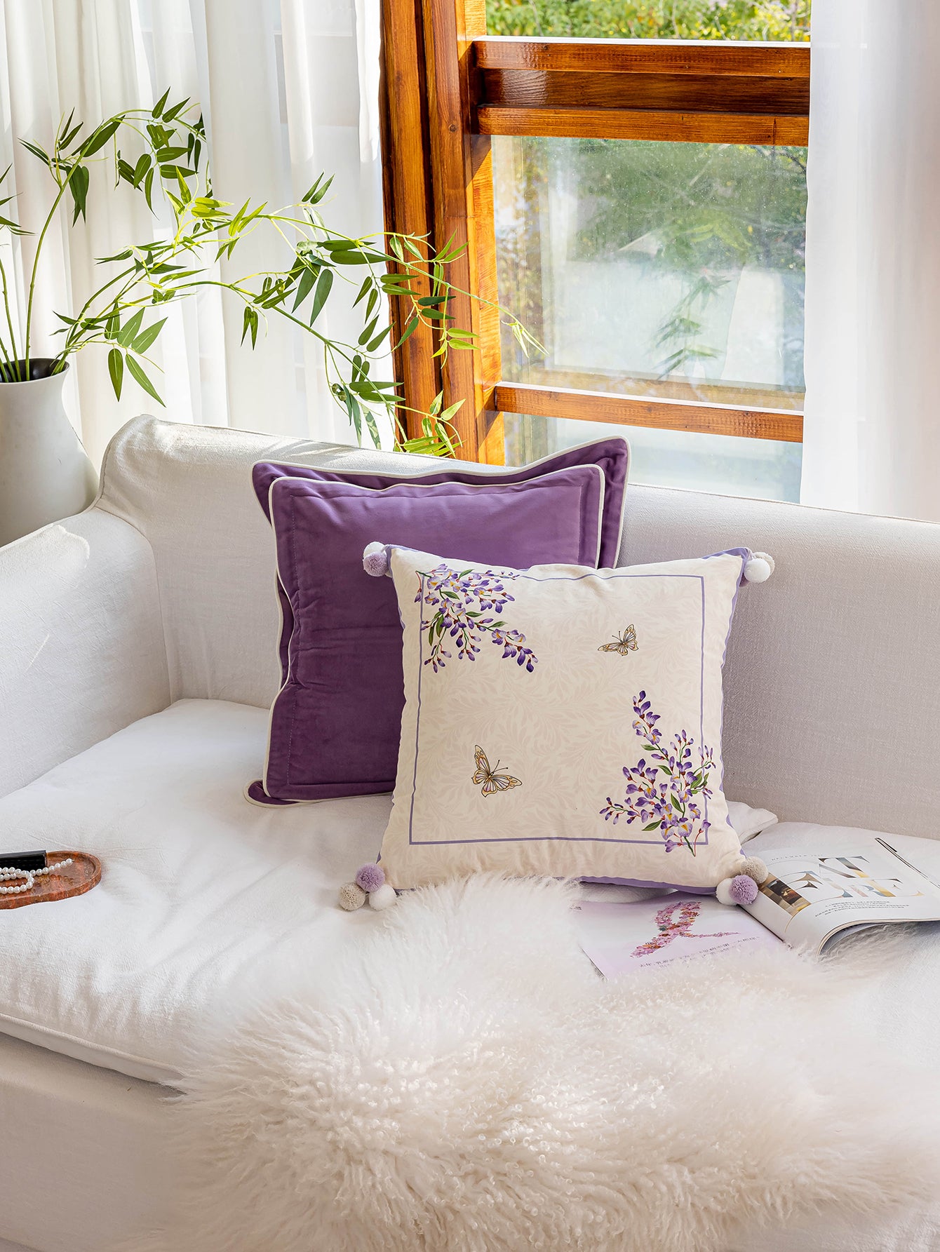 Luminous Purple Tones Double-Trim Throw Pillow