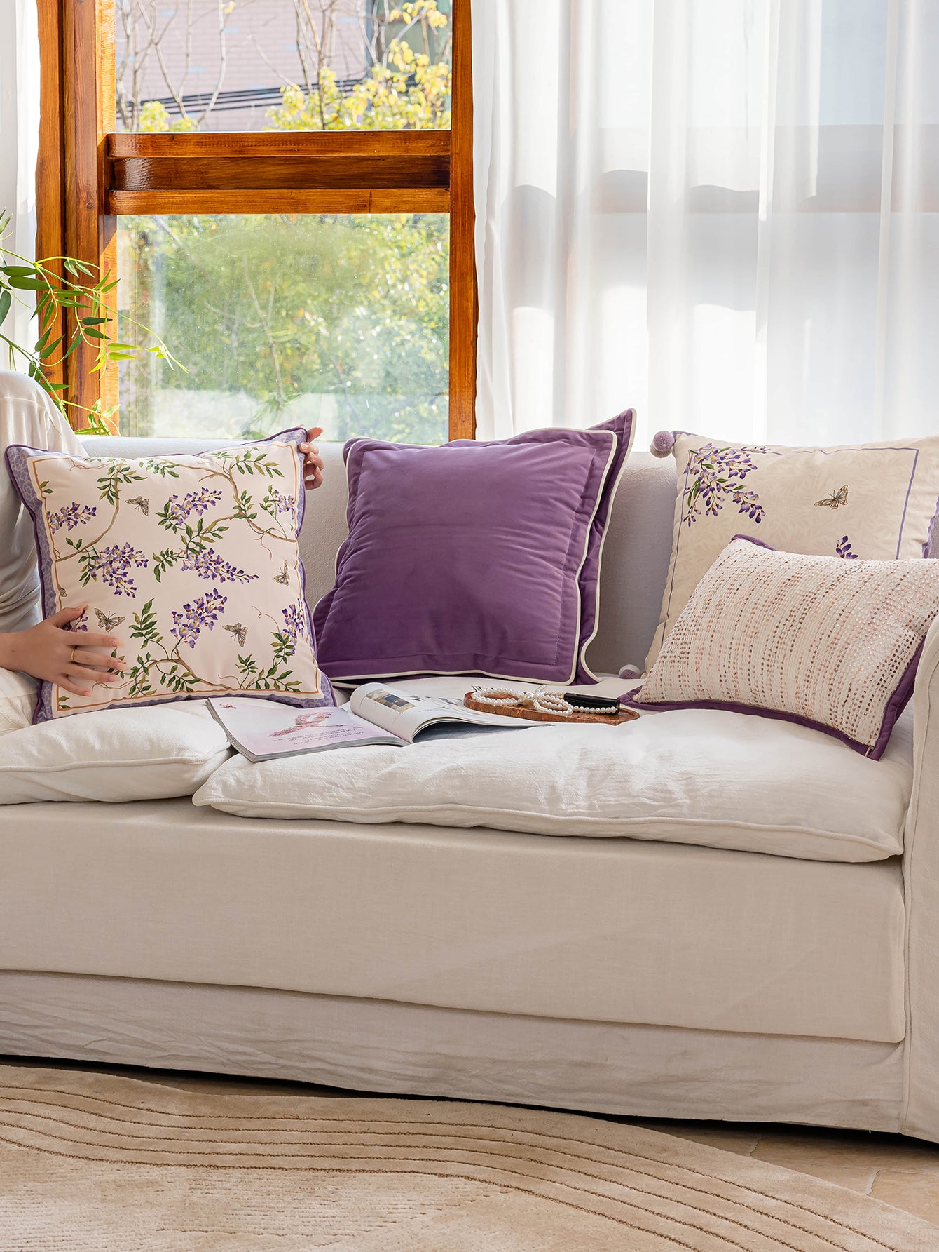 Luminous Purple Tones Double-Trim Throw Pillow