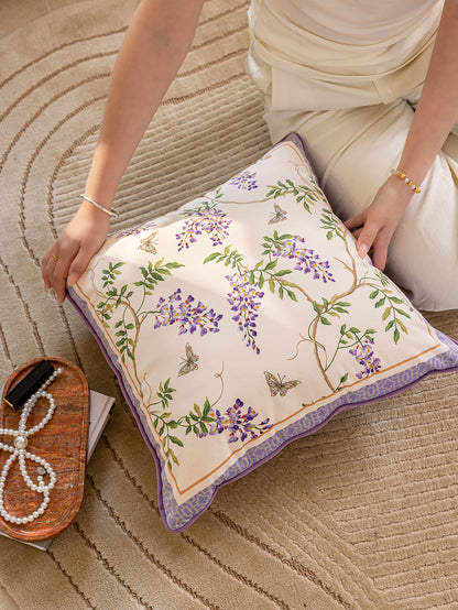 Chinoiserie Purple Wisteria Floral Pattern Throw Pillow