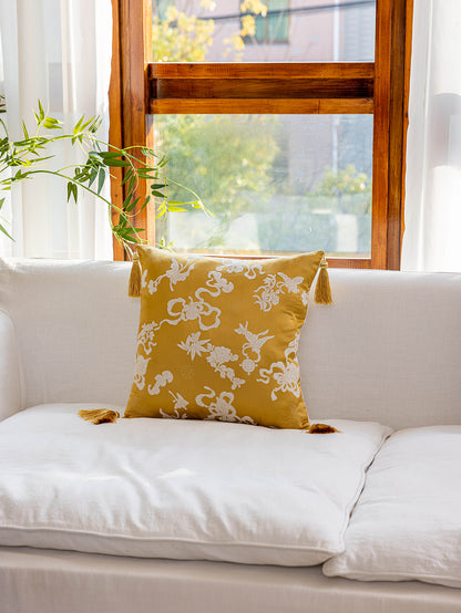 Chinoiserie Fulu Mantang Golden Jacquard Throw Pillow