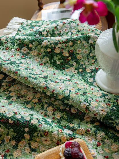 LaLuna Home Green Meadow Jacquard Round Tablecloth with Tassels