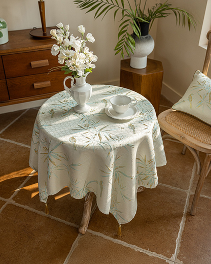LaLuna Home Chinoiserie Bamboo Jacquard  Tablecloth with Tassels
