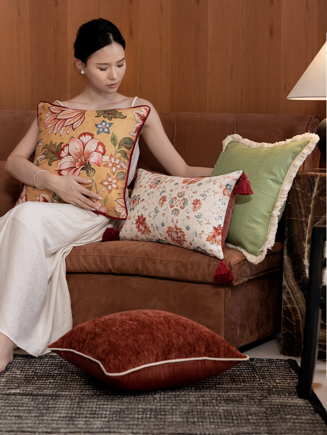 Chinoiserie Crimson Lotus Throw Pillow