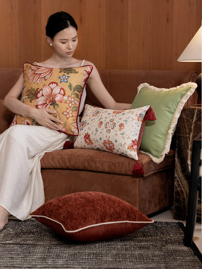 Chinoiserie Crimson Lotus Throw Pillow