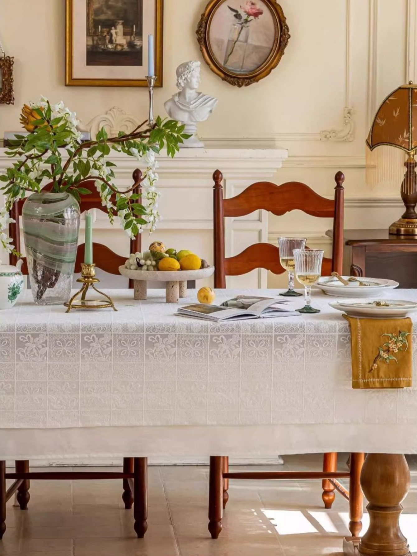 LaLuna Home Celestia Embroidered Lace Tablecloth