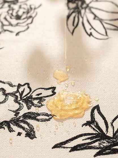 LaLuna Home Monochrome Chinoiserie Ink Floral Tablecloth
