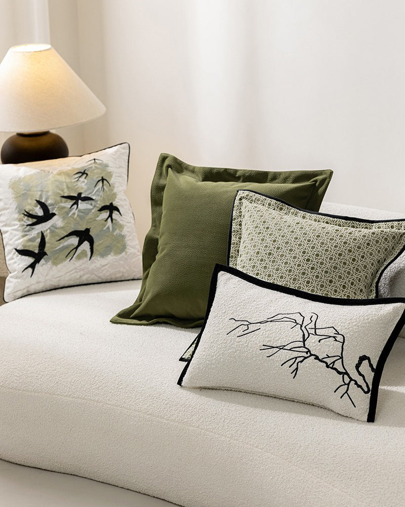 LaLuna Home Chinoiserie Folded Branches Embroidered Throw Pillow
