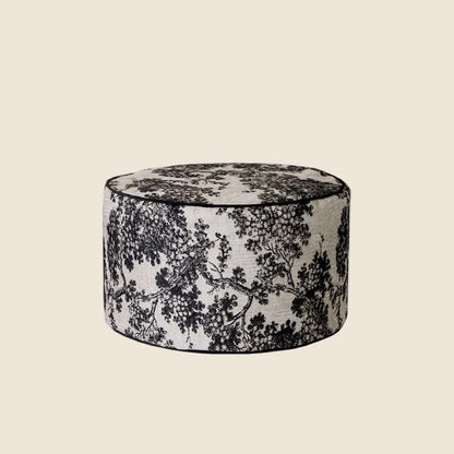 LaLuna Home Chinoiserie Ink-Painting Bayberry Tree Jacquard Pouf Cover - Round