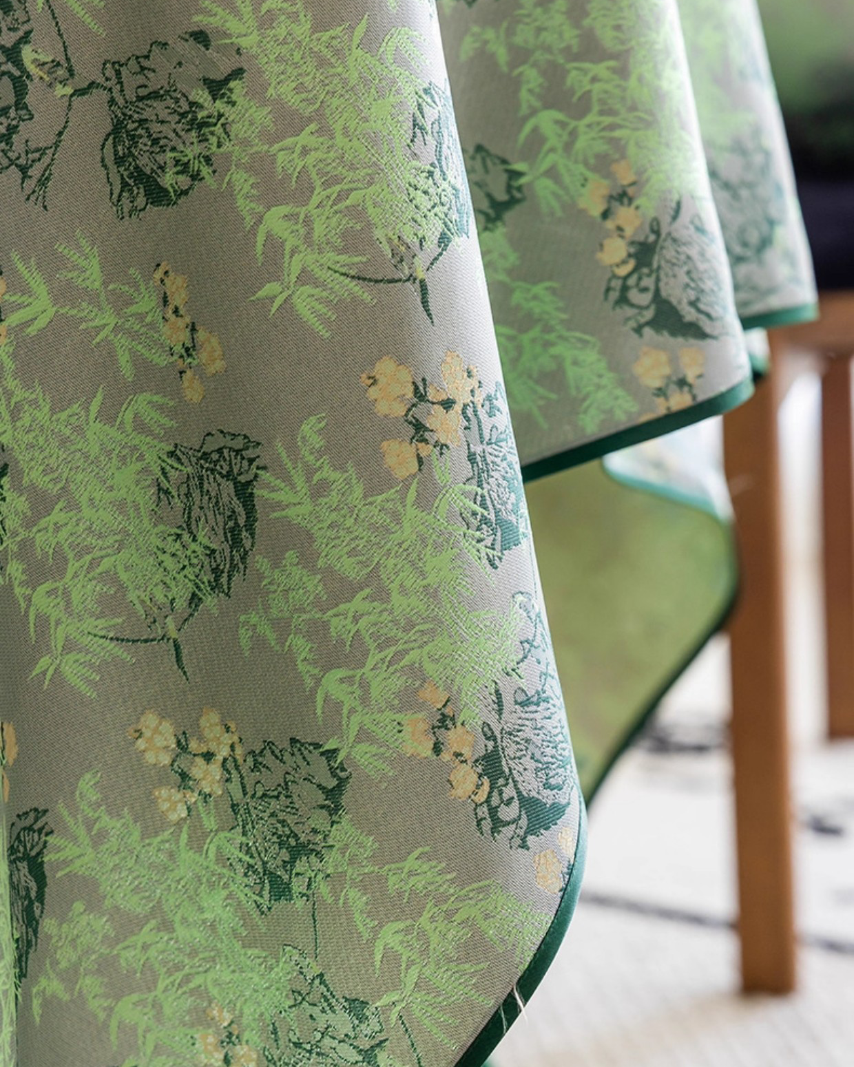 LaLuna Home Chinoiserie Lush Green Bamboo Tablecloth with Tassels